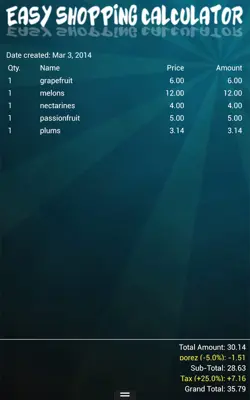 Easy Shopping Calculator android App screenshot 0